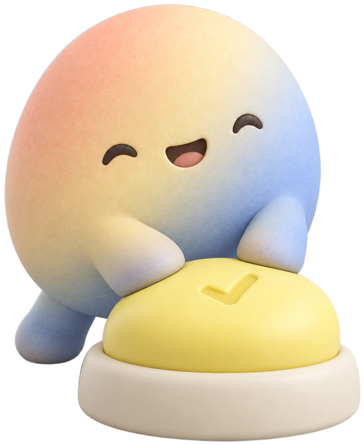 The WTMF mascot pressing a big check-mark button